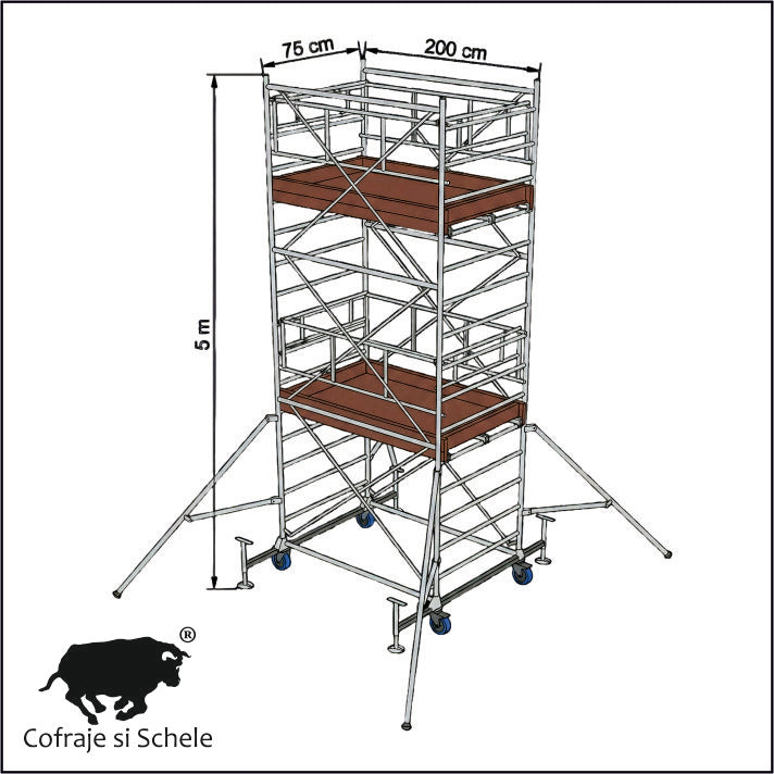 Schela Mobila Otel SYSTEM 75x200 H Lucru 5.80m