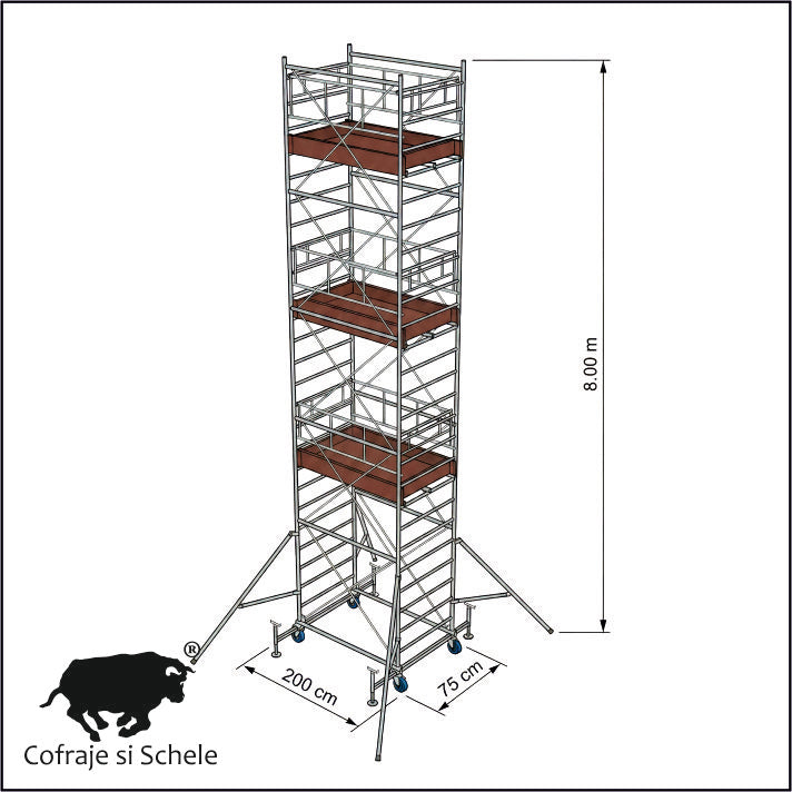 Schela Mobila Otel SYSTEM 75x200 H Lucru 8.80m