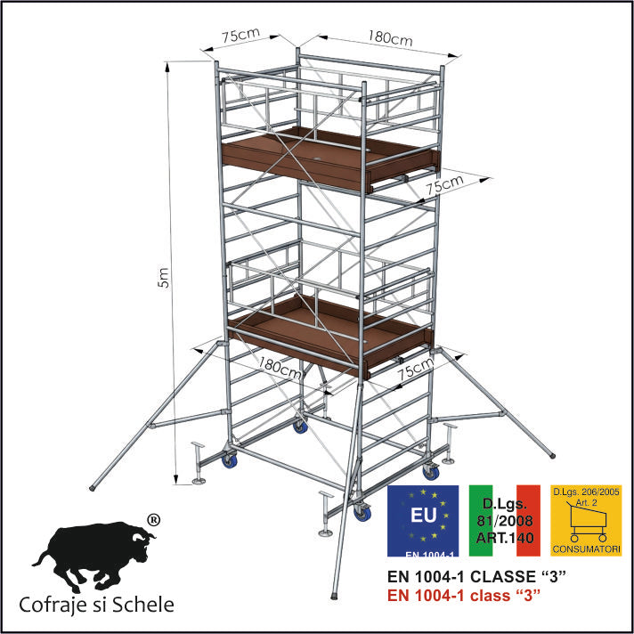 Schela Mobila Otel SYSTEM 75x180 EN 1004-1 Inaltime de Lucru 5,80m