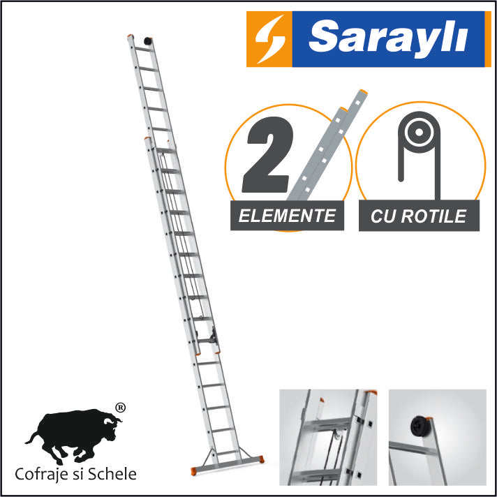 Scara extensibila industriala cu franghie 2x22 trepte