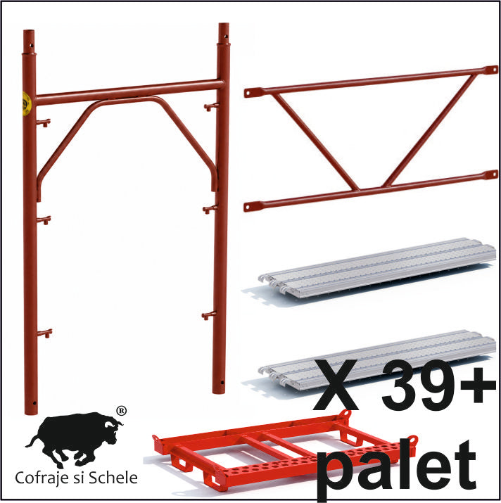 Schela metalica vopsita cu garduri Mercury 140mp cu doua podine si rastel