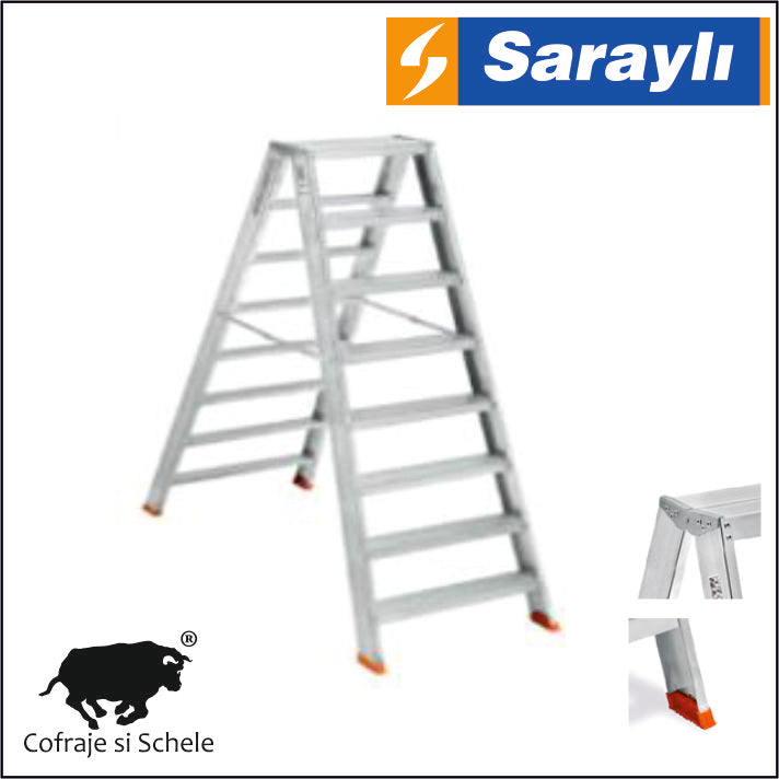 Scara Dubla fata-verso Aluminiu 8+8 Trepte